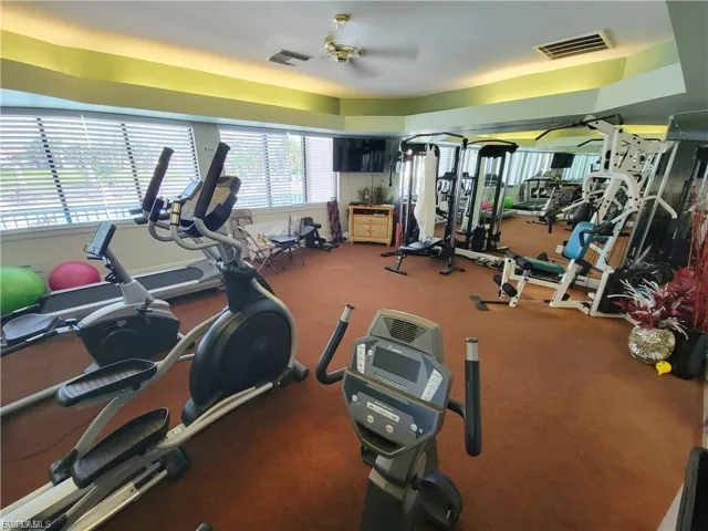 Gym with ceiling fan