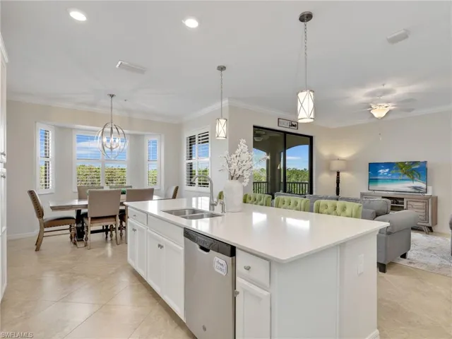 Kitchen, Dining Area, and Living Room
