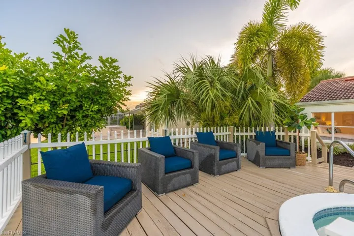 Elevated Deck at dusk and a great outdoor gathering area!