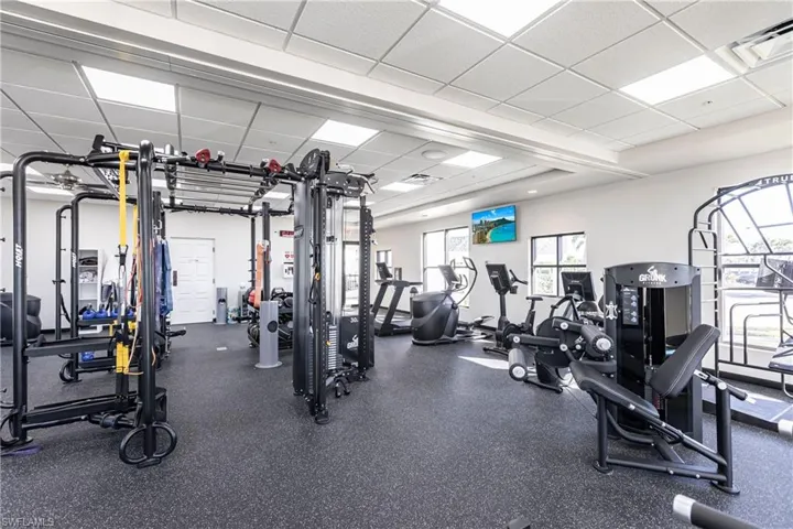 Exercise room with a drop ceiling