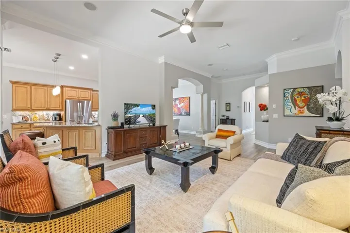View of living room from sliding glass doors, see Kitchen and sitting area on left.
