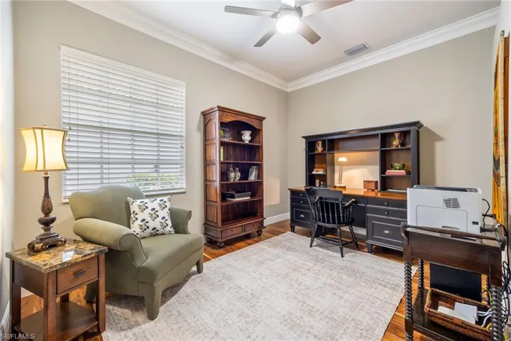 Office is to the left of dining room as you go back toward front of home.