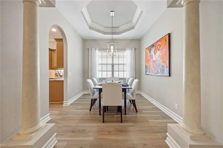 Dining Room off the Kitchen with dramatic tray ceiling.