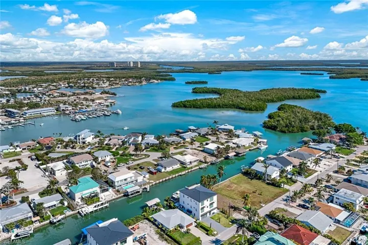 Bird's eye view with a water view and a residential view