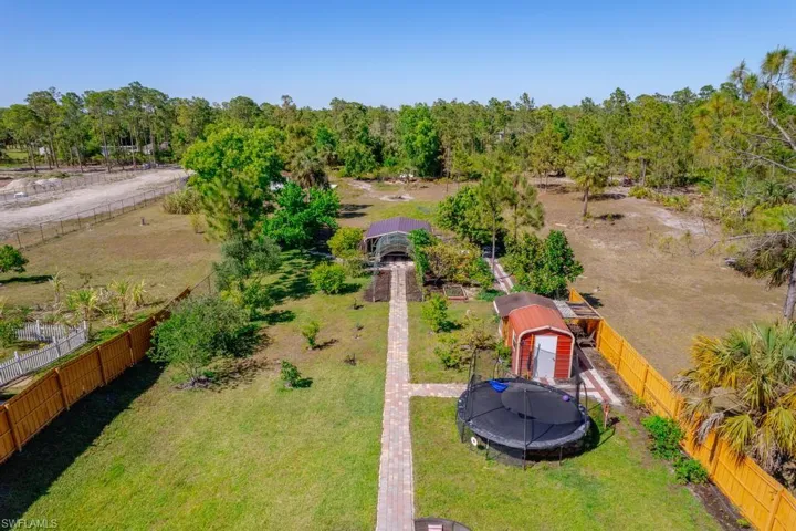 Mini Farm, Aerial of Chicken Coop, Rabbit Coop, Dove Coop, Pig Pens, Fruit Trees, Vegetable & Fruit Garden