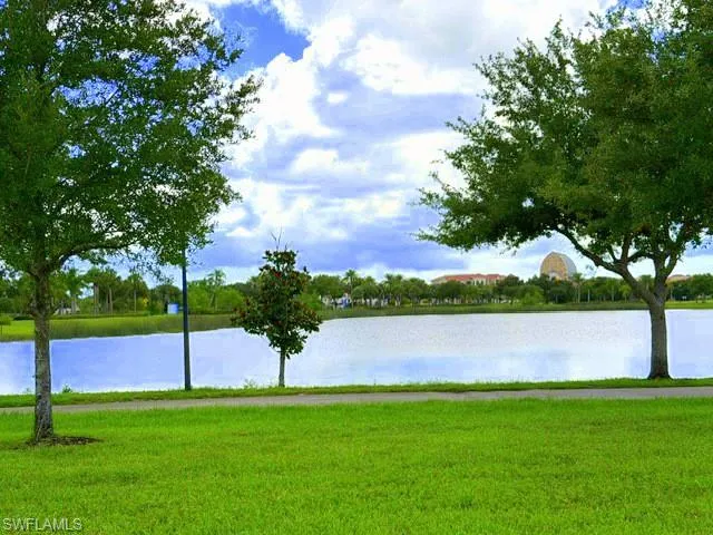 Front view - church, lake, walkway