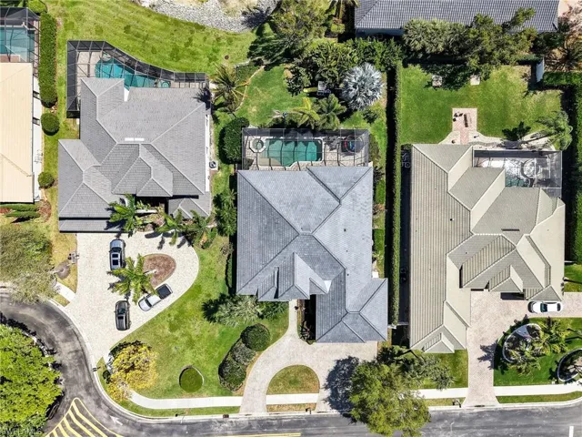 Aerial view of a pool