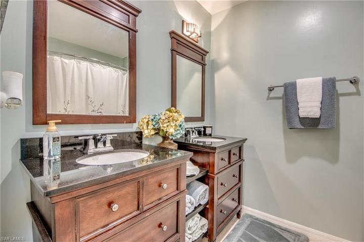 Guest bathroom with lots of storage, dual sinks and located between the two guest bedrooms!