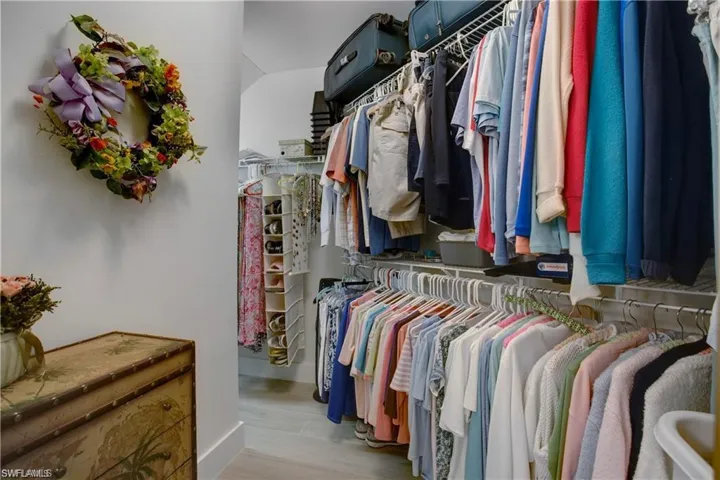 Both upstairs and downstairs Primary bedrooms have huge closets.