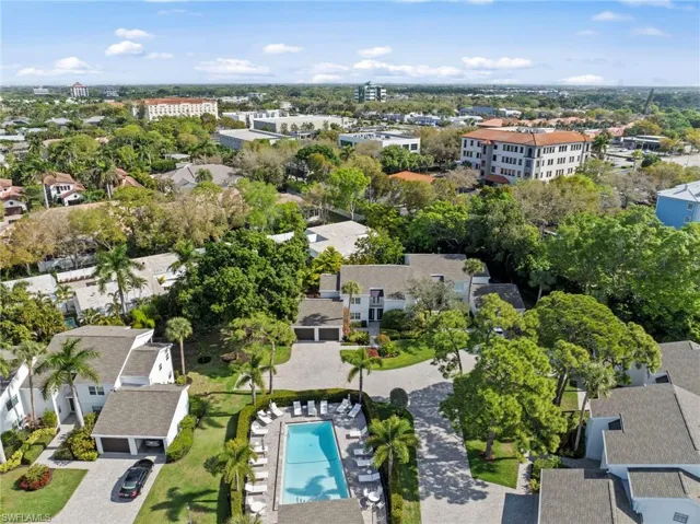 Aerial view of a pool