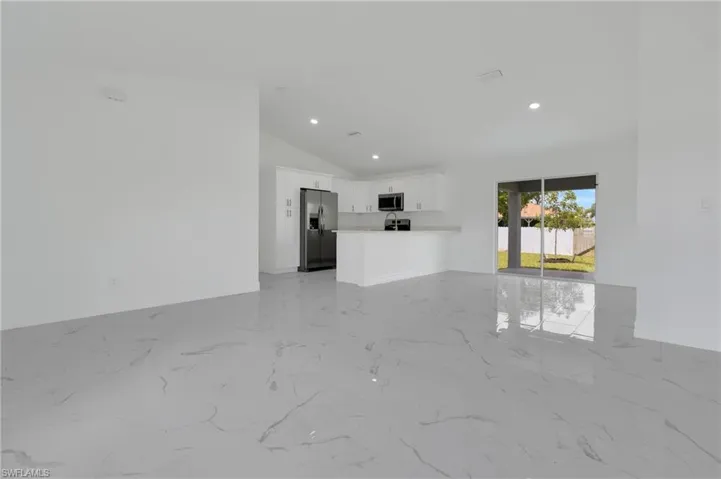 Kitchen, living room and dining room