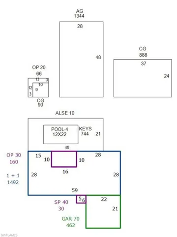 Sketches from Property Appraisal Office of the three main structures on the property