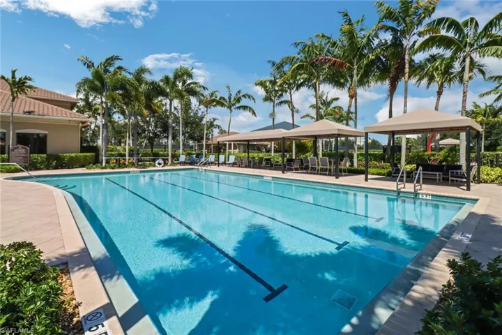 View of swimming pool with a gazebo