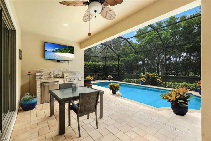 Outdoor lanai with pool & outdoor kitchen.