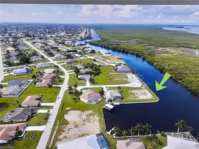 Bird's eye view of property, looking South.