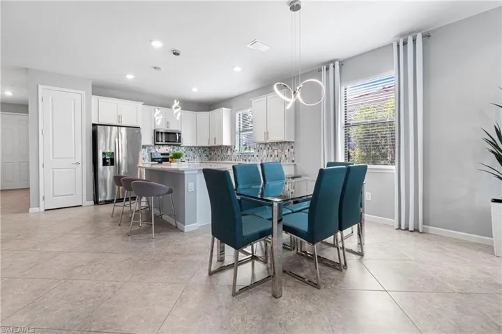 Dining area with tile floors