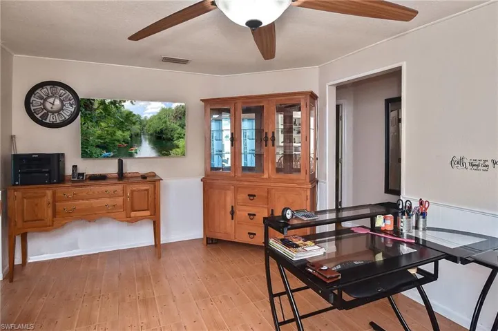 Dining area featuring light hardwood / wood-style floors and ceiling fan