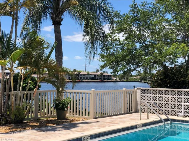 Pool with lake views