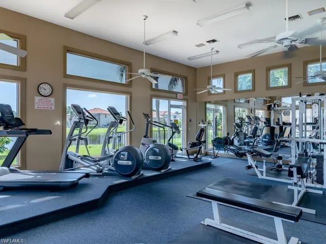 Gym featuring ceiling fan