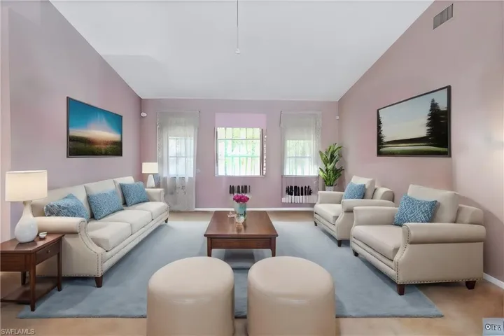 Virtually Staged Living room with vaulted ceiling