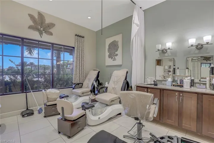 Bathroom featuring vanity and tile patterned floors