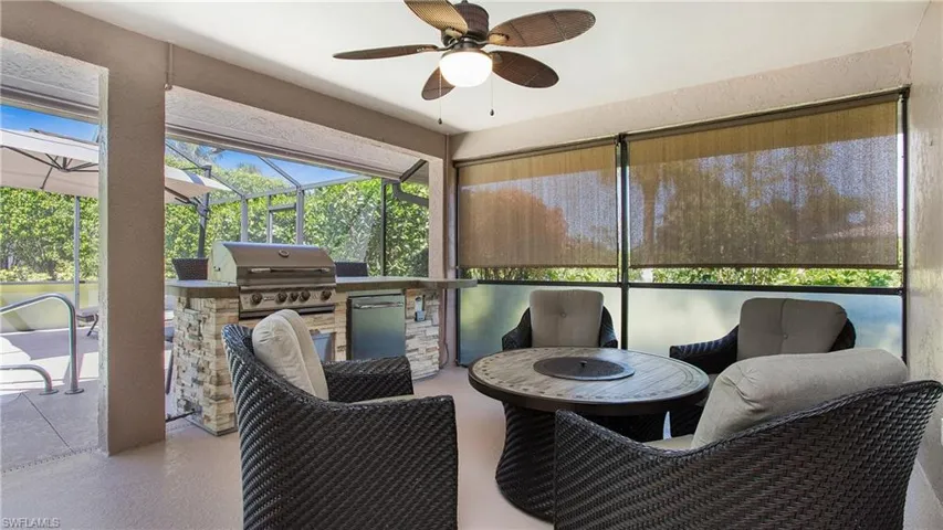 Covered Patio with Firepit and seating area