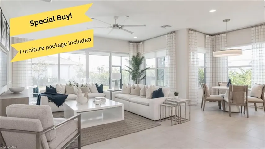 Open Great room with furniture included.