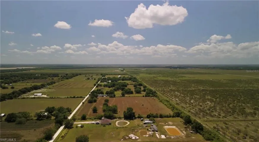 View of rural area with large plots for crops