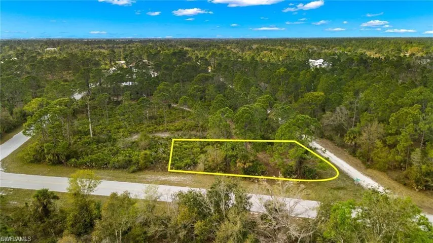 Aerial overview of property's location with a forest and property boundaries highlighted