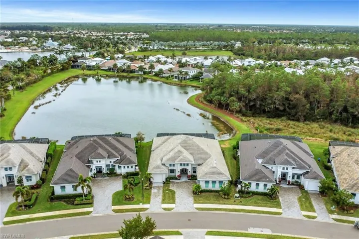 Drone / aerial view of Stock home with a water view.