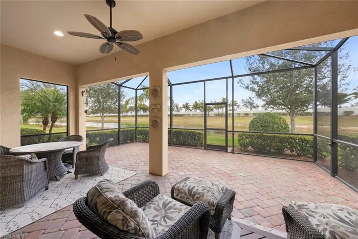 Patio area dining and outdoor lighting - ceiling fan.