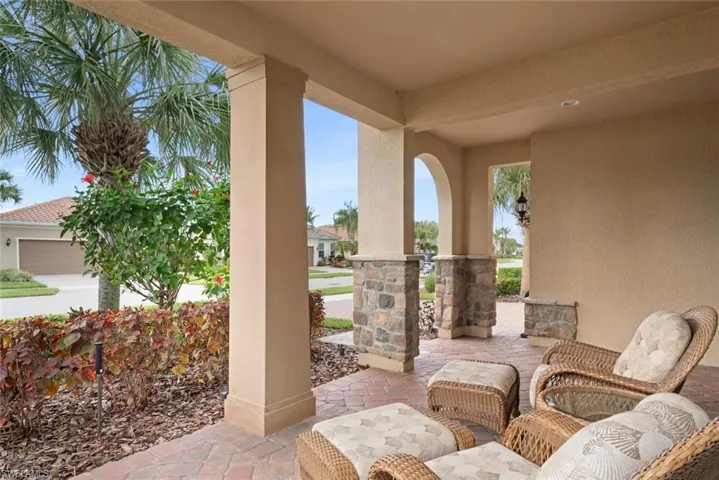 View of front paved covered patio