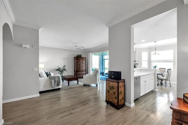 From dining/ flex area looking into kitchen and living room