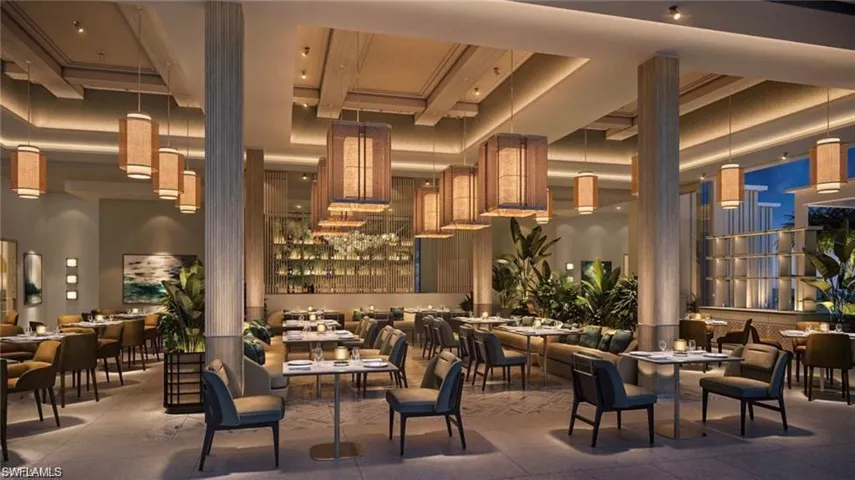 Common area with a high ceiling