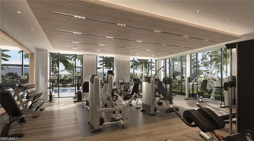 Exercise room with a wall of windows