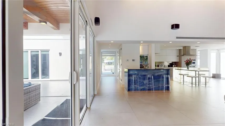 Corridor with beamed ceiling