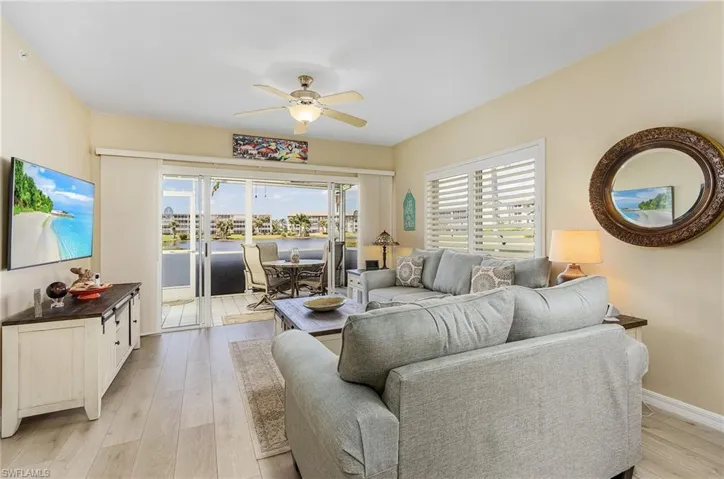 Living area offers views all the way out to the golf course.