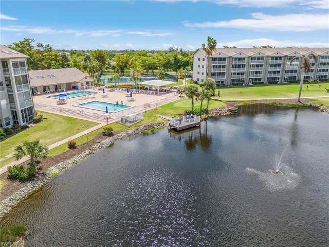 View of the pond, fishing pier, putting green and the pools at the clubhouse.
