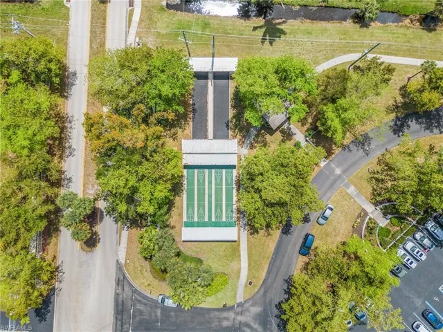 Birds eye view of the onsite shuffleboard and bocce courts.