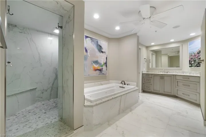 Nicely renovated bathroom with large shower