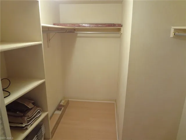 Large walk-in closet in master bedroom featuring wood-type flooring