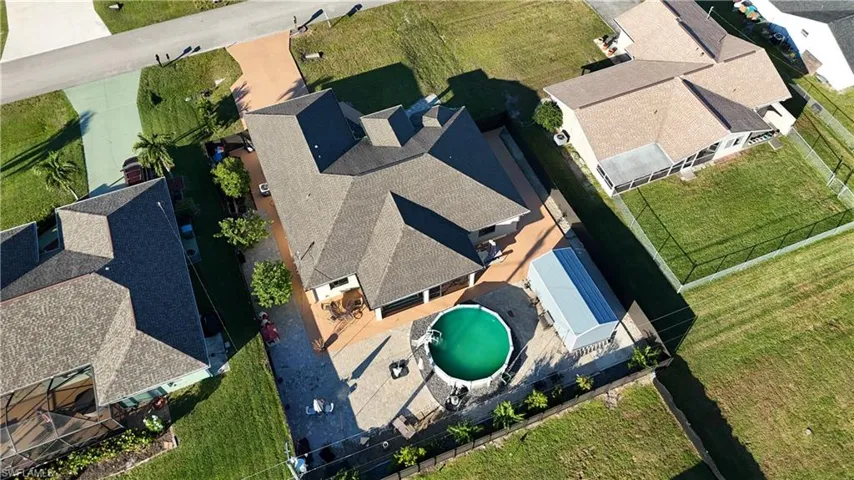 Drone / aerial view of a pool
