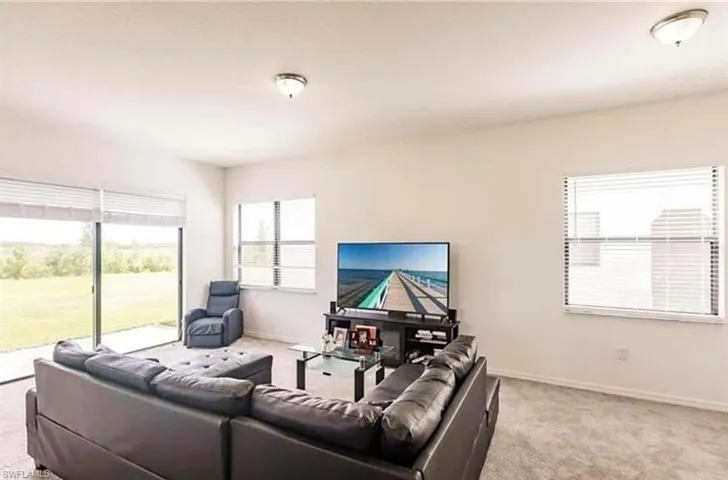 Living room featuring light carpet and baseboards