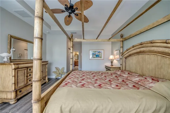 Bedroom featuring a ceiling fan and wood finished floors