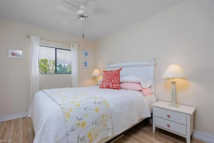 Bedroom featuring light wood finished floors and ceiling fan