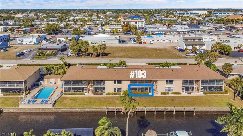 First floor waterfront unit in South Cape Coral. No stairs from parking lot, through unit, and out back to the pool and boat dock.