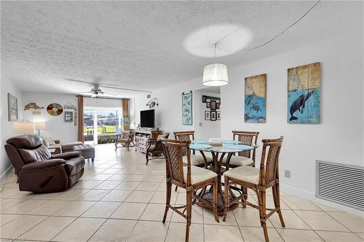 Open layout provides waterfront views from dining and living areas. Condo is selling Turnkey-includes furniture, kitchen ware, and linens.