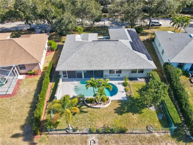 View from above of property with a pool