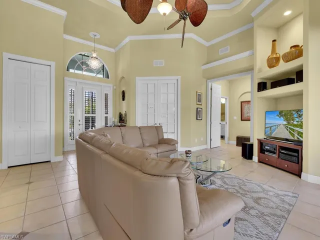 Family room with built in shelves