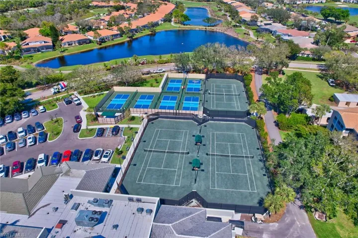 Aerial perspective of suburban area featuring a large body of water